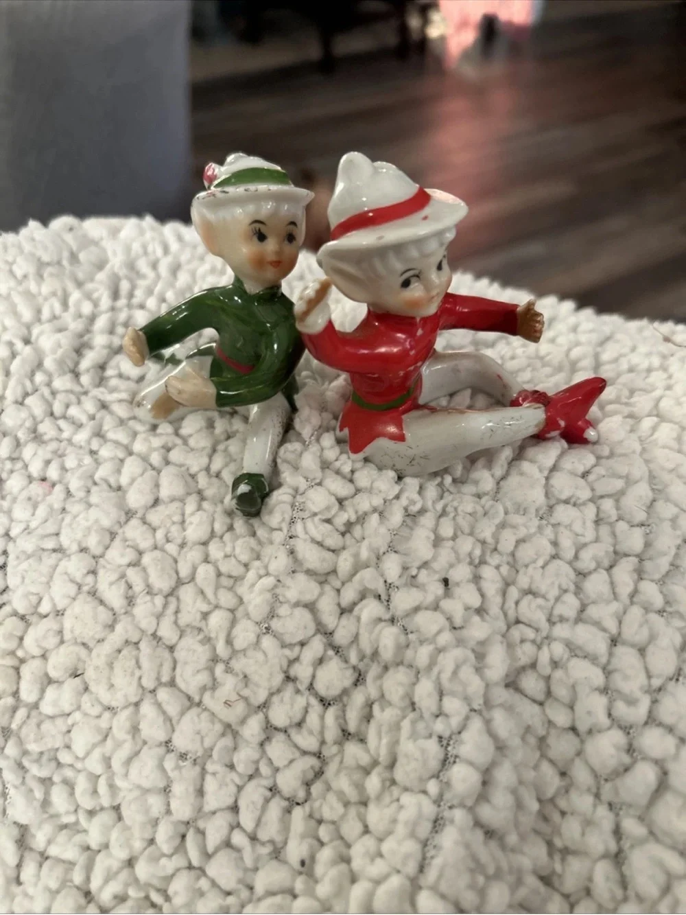 Vintage Set Of 2 Pixies Elves With Hats Candle Huggers Japan